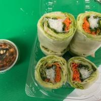 Summer Roll · Lettuce, carrot, cucumber, basil, in soft rice paper wrap served with hoisin sauce and peanut.