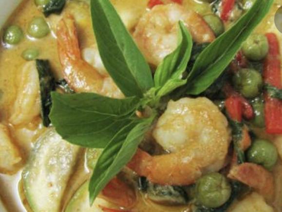 Green Curry Shrimp · Broccoli, eggplant,bell peppers, carrot and basil in coconut green curry sauce.
