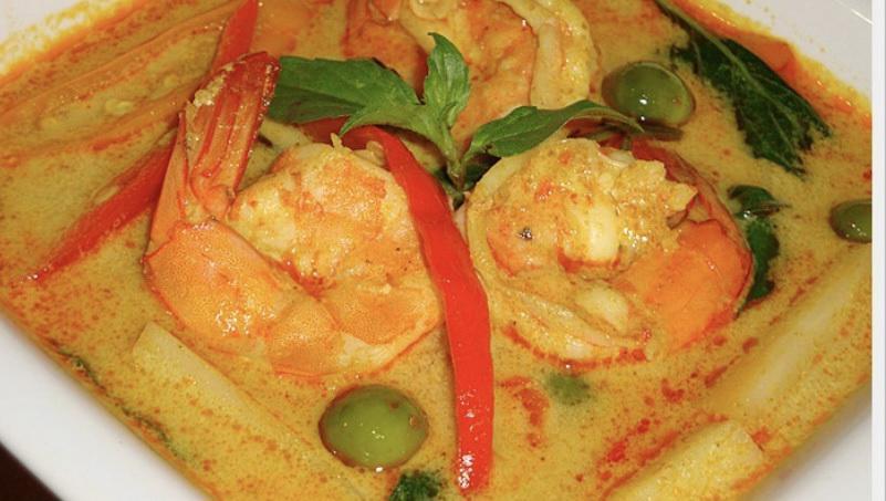 Red Curry Shrimp. · Broccoli, carrot, eggplant, bell pepper, and basil in coconut milk red curry sauce.