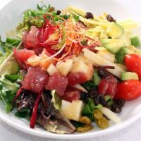 Sashimi Salad · Salmon, tuna, white tuna and mixed green with yuzu miso dressing.