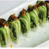 Dragon Roll · Served with tobiko.