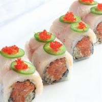 Crazy Yellowtail Roll · Yellowtail with jalapeno and topped with spicy yellowtail crunch.