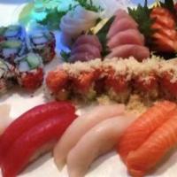 Sushi and Sashimi Combo for 2 · Assorted sushi and sashimi, California roll and 1 chef's selection roll.