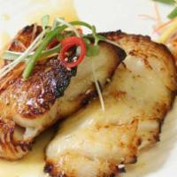 Chilean Sea Bass · Mixed vegetable with honey miso sauce.