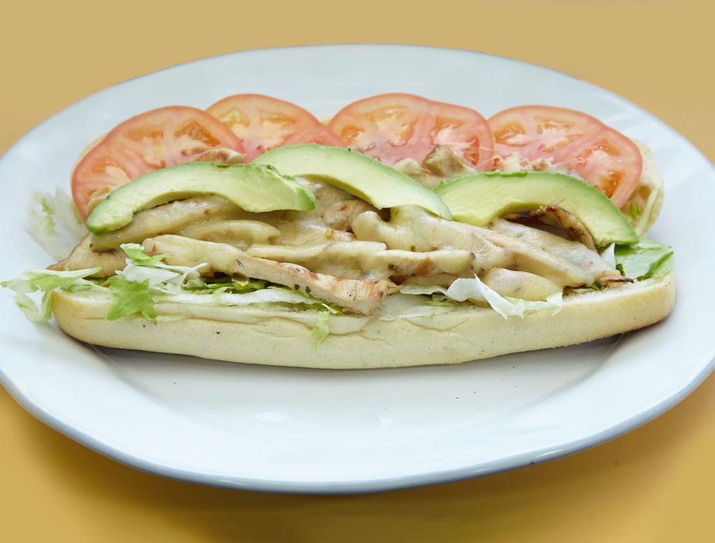 Pollo Loco on a Hero · Grilled chicken, pepper jack cheese, avocado, lettuce and tomato, chipotle mayo.