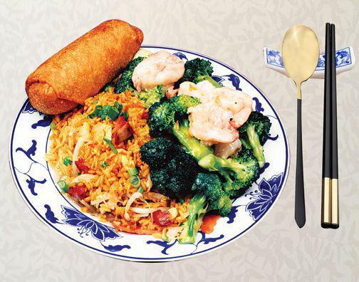 C4. Broccoli · Served with Pork Fried Rice and Egg Roll.