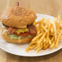 Bacon Cheeseburger · Includes lettuce, tomato and homemade 1000 Island and served with choice of fries or green s...