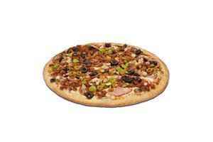 Customize Sampler Pizza · Smoked provolone cheese, pepperoni, mild sausage, Canadian bacon, burger, green olives, onio...