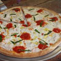 Margherita Pizza · Fresh mozzarella, San Marzano tomatoes, basil and extra virgin olive oil.