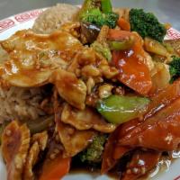 Chicken with Hot Garlic Sauce Combo Platter · Spicy.