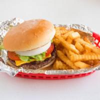 Nico Burger Combo · 1/3 lb. patty mayo lettuce tomato pickles onions. Served with fries and soda.