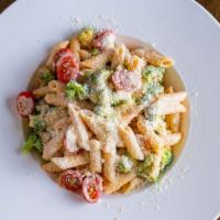 King Arthur Pasta · Penne pasta, cheddar cheese sauce, cherry tomatoes, sauteed broccoli, Parmesan cheese. Extra...