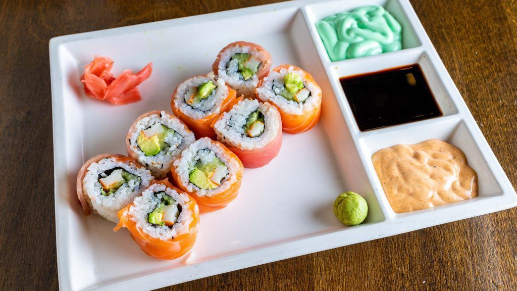 Rainbow Roll · Super California wrapped with salmon and tuna.