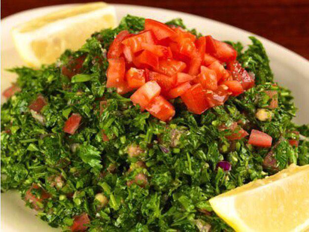 Tabouleh (Vegan) · Chopped parsley, mint, onion, bulgur wheat, lemon and olive oil. Ask to omit the bulgur for a gluten-free parsley salad.