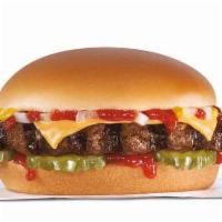 Cheeseburger (1/3lb) · A 1/3lb char-broiled 100% black Angus beef patty, American cheese, onion, ketchup, mustard, ...