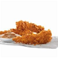 Tenders (3 Pieces) · Premium, all-white meat chicken, hand dipped in buttermilk, lightly breaded, and fried to a ...