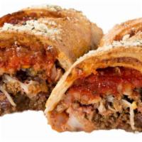 Bacon Cheeseburger Calzone · Served with Ground Beef, Pickles, Fresh Onions, Fresh Tomatoes, Bacon, and Cheddar Cheese.