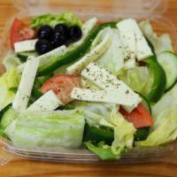 Tossed Salad · Includes iceberg lettuce, tomatoes, cucumber, green peppers, red onion, black olive, egg and...