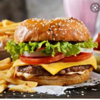Triple Cheeseburger with Fries and Drink · Served with fries and soda or lemonade. 