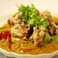 Soft Shell Crab · Pan-fried, tender soft shell crab swimming under a creamy and thick yellow curry sauce with ...