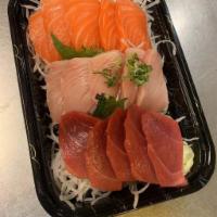 110. Triple Sashimi · 5 pieces each of tuna, salmon and yellowtail.
