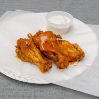 6 buffalo wings · Blue cheese or ranch on the side 