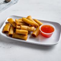 Lumpia Shanghai · Filipino Spring Rolls with pork, carrots and onions serve with sweet and chili sauce