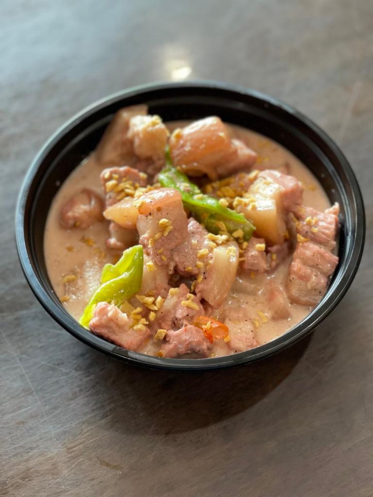 Bicol Express · thinly slice pork belly with chillies, shrimp paste with coconut milk 