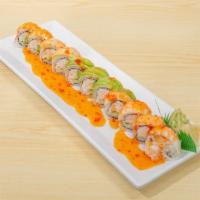 Tiger Roll · Crab Meat  , Avocado, Cucumber, Steam Shrimp and Sweet Chili Suace 