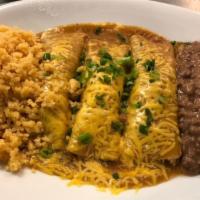 Enchilada Plate · Served with rice, bacons, pico de gallo and sour cream.