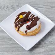 M&M Donut · Vanilla icing, mini M&M topping and a dark chocolate drizzle.