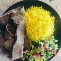 Gyro Plate · Meat (Lame&Beef) and rice, taziki served with salad.
