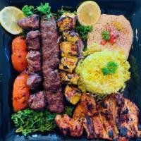  MIX GRILL · One skewers lamb ,one grou0nd lamb and beef kafta kabab, one Skewer of chicken pieces & one ...