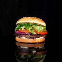 Classic Burger · Beef patty, lettuce, tomato, onion, pickles, mayo.