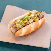 Hot Link · Grilled Hot Link sausage served with stone ground mustard, diced onion, and house-made pickl...