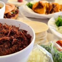 1 and 1/2 lb. Barbacoa  · 1 and 1/2 lb. of barbacoa, comes in a bag with tortillas on the side and veggies sauce alrea...