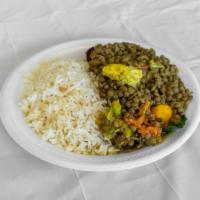 Plain White Rice and Lentil Stew Meal · 