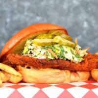 Nashville Hot Chicken Sandwich  · Crispy Nashville-style hot chicken topped with creamy coleslaw, dill pickles and aioli
