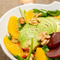 INSALATA PICCOLA CUCINA · Baby Spinach, beets, orange, avocado, toasted nuts and dried fruits
