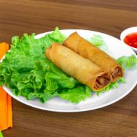 R5. Fried Egg Rolls (2) · Deep-fried and crunchy egg rolls with pork and shrimp, served with sweet and sour sauce.