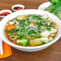 2. Chay - Veggie Pho · Vegetarian Pho noodle soup with tofu, mushroom, broccoli, carrot and vegetarian broth.