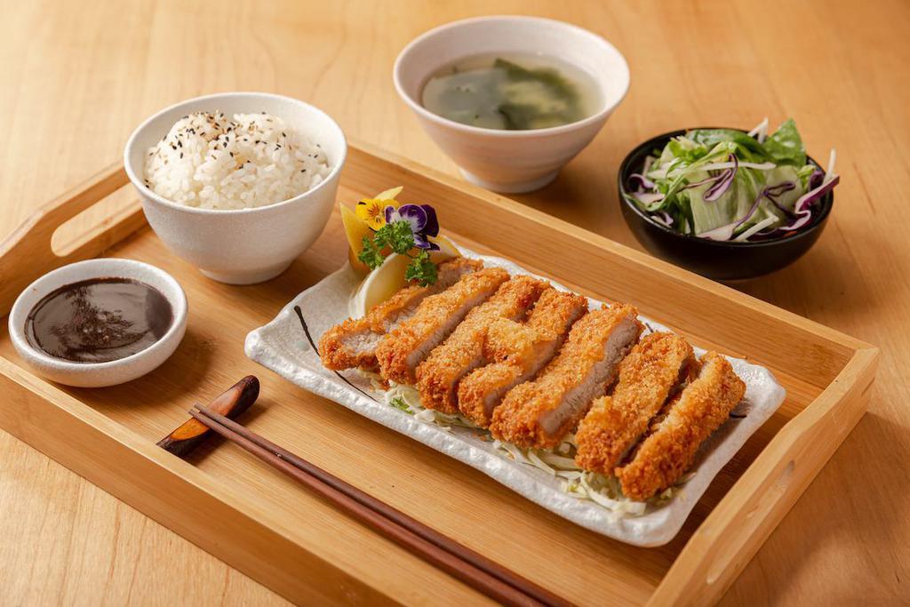 Tonkatsu · Deep Fried Pork Loin Cutlet W. Katsu Sauce Served W. Rice, Green salad & Miso Soup