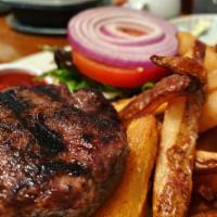 Calaveras Burger Dinner · 8 oz. ground beef, lettuce, tomato, red onion and pickle served with Oaxaca cheese