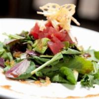 Ahi-Tuna Salad · Organic spring mix with mustard balsamic vinaigrette.