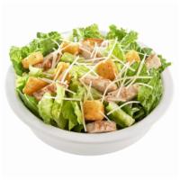 Chicken Caesar Salad · Romaine lettuce, croutons, shredded Parmesan, grilled chicken and Caesar dressing. 