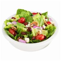 Cranberry Walnut Salad · Romaine lettuce, dried cranberries, walnuts, tomatoes, red onions, blue cheese crumble and r...
