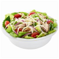 Grilled Chicken Salad · Romaine lettuce, grilled chicken, tomatoes, red onion, our fresh gourmet cheese blend and It...