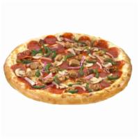 Deluxe Pizza · Pepperoni, Italian sausage, red onions, green peppers, mushrooms and our fresh gourmet chees...