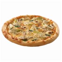 Chicken Artichoke Pizza · Olive oil, minced garlic, grilled chicken, artichokes spinach and our fresh gourmet cheese b...