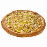 Spicy Mediterranean Pizza · Hot pepper rings, feta cheese and our fresh gourmet cheese blend topped with Italian seasoni...